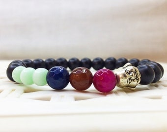Shungite bracelet, Shungite beads, Blue Agate, Rose Agate, Brown Agate, Agate bracelet, black matte, buddha bracelet Worldwide shipping gift