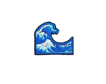 Wave Patch Iron On Embroidered Patches Applique Embroidery • Emoji Ocean Sea Blue Surf