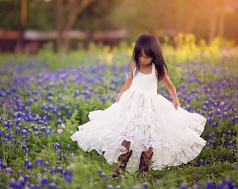 White Flower Girl Dress, Princess Dress, Flower Girl Dresses, Girls Maxi Dress, Girls Boho Dress, Shabby Chic, Ruffle Dress