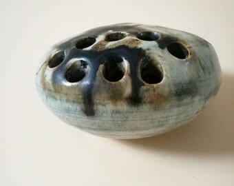 vintage vase, studio ceramic, vase, pen holder, grey, blue, handmade, rare, egg, tiny,