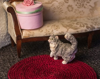 Braided Rug (Burgundy) -- Dollhouse Miniature 1:12 Scale