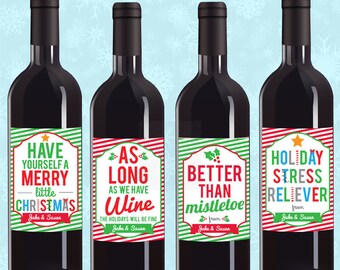 Holiday Party Favors, Custom Wine Labels, Holiday Wine Stickers, Christmas Wine Labels, Christmas Wine Label, Wine Label Set, Xmas Labels