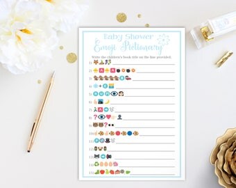 Baby Shower Emoji Pictionary Game ~ Blue Shower Game ~ Flower~ Baby Boy ~ Printable Game 30Blue