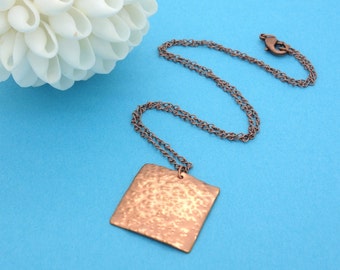 Copper Necklace Copper Pendant Square Necklace Hammered Copper Hammered Metal Pink Necklace Forged Copper Textured Necklace Copper Jewelry
