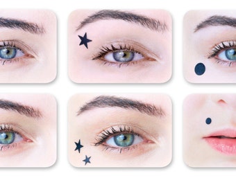 Temporary hearts and stars for a Harley Quinn (SuicideSquad) or Marina Diamandis (Marina and the Diamonds) look: stick-on beauty marks