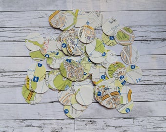 Vintage Map Circle Confetti (Stickers or Cut-Outs)