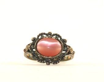 Vintage Flower Design Coral Color Chrysoberyl Ring 925 Sterling Silver RG 2208