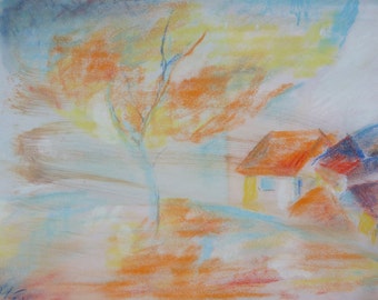 My "seasons" of original, pastel, coal drawing, signed, A4