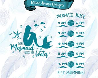 Every Mermaid Needs Her Water - Digital Download - SVG Cut Files - EPS Cut Files - Cameo Cut File - Cricut Cut File - Water Tracker File
