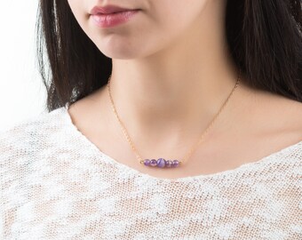 Amethyst necklace Statement jewelry Minimalist necklace Layering necklace Short necklace Beaded jewelry Gemstone bar jewelry Beaded jewelry