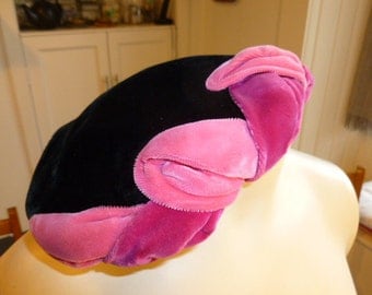 Black and hot pink velvet half-hat, circa 1950s