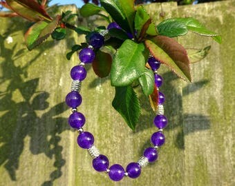 Amethyst & Tibetan Silver bead Bracelet elasticated - handmade