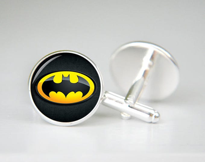 Superhero Batman Cufflinks, Personalized Cuff Links, Silver Cufflinks, Groomsman Groom Gift for Him, Batman Cuff Links