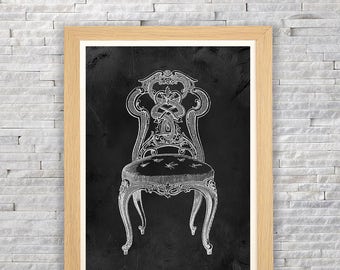 Gift art vintage, former Chair, black and white decoration. Digital download collage. More gift offered.