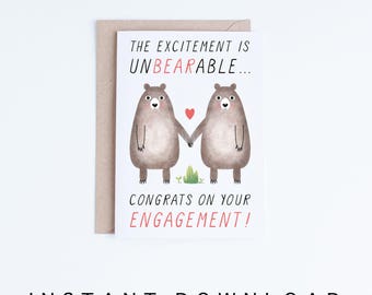 Printable Engagement Cards, Digital Wedding Cards, Congrats Card Instant Download, Funny Engagement Card, Gay, Lesbian, Straight, Bears