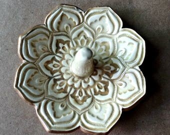 Ceramic Lotus Ring Holder Bowl Sepia TEA STAINED COLOR edged in gold