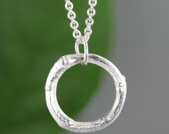 Sterling Silver Twig Circle Branch Necklace - Natural Organic Twig Nature Pendant - Gift for Nature Lovers - Small Pendant - READY TO SHIP