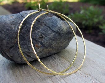 XXL Gold Fill Hoops, Gold Hammered Hoop Earrings, 2 Inch Hoops, Extra Large Gold Hoops, Classic Hoops, Modern Jewelry, Skinny Hoops, Boho