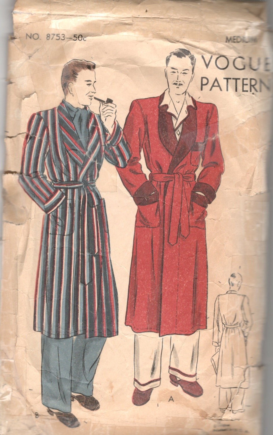 1950s Vogue 8753 Mens Robe Pattern Deep Shawl Collar Size