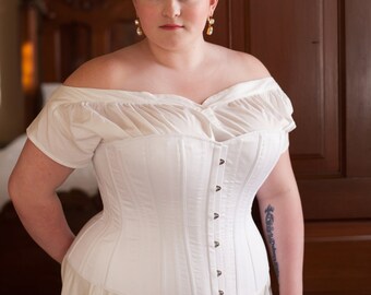 1880's Victorian Corset in Plus Sizes, Steel Boned Historical Costume Corset Bustle Era Belle Epoque 1890's Hourglass, Ready to Ship Sizing