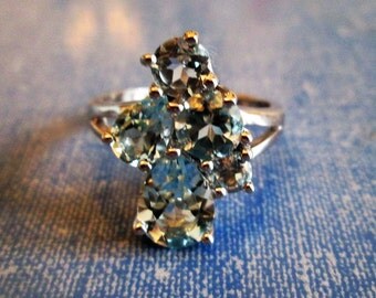 RING - Blue TOPAZ - PEAR Cut and Round - 925 - Sterling Silver - size 9 blue460