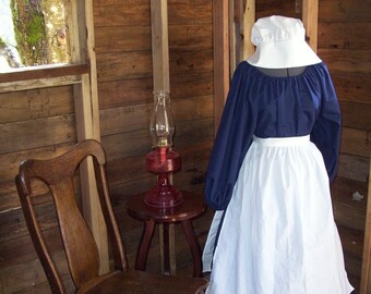 Ready to Ship Women's Reenactment Pioneer Trek Clothing Colonial Prairie Civil War Renaissance Dress Apron Bonnet Costume