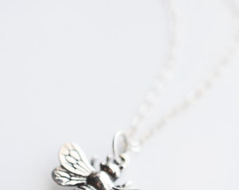 Sterling Silver Bee Necklace - Boho Necklace - Silver Layering Necklace - Boho Bridesmaid Necklace - Sterling Silver Everyday Necklace