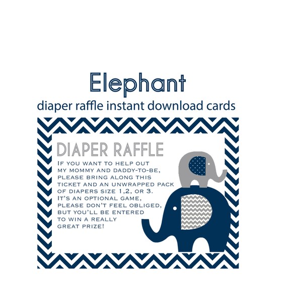 Elephant Baby Shower, Diaper Raffle cards Instant Download, Baby Boy, Baby boy Shower, Printable, Animal, Jungle, Shower Games Il_570xn