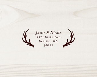 Antler Stamp, Return Address Stamp, Custom Stamp, Wood Mounted or Self-Inking Address Stamp, Personalized Stamp, Rustic Stamp - Style #59