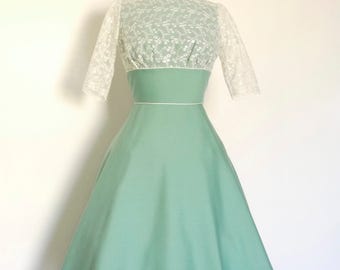 Dusky Mint & Lace Tiffany Swing Dress- Made by Dig For Victory