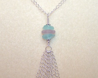 Genuine Sea Glass Necklace 18 Inch Silver Chain Tassel Pendant Soft Pastel Beach Glass Jewelry Canada Unique Necklaces for Women or Teens