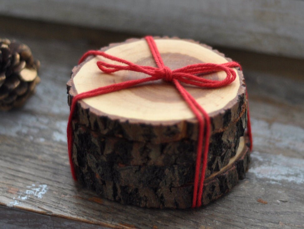 tree branch coasters Oak wood Coasters set of 4