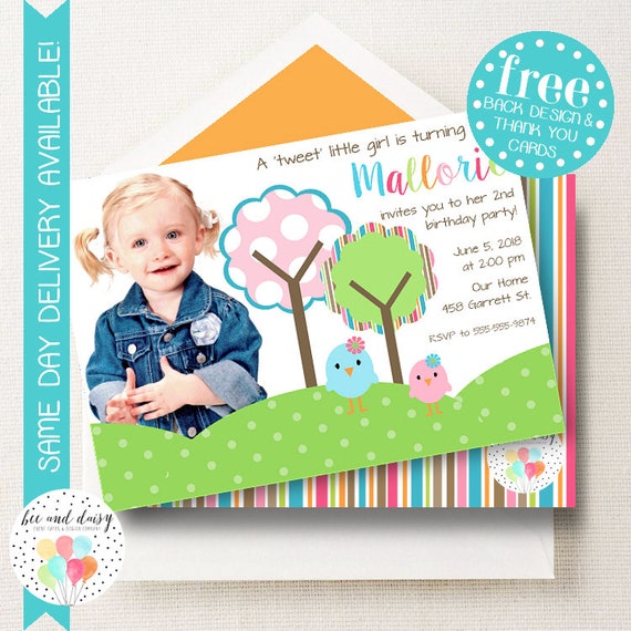 Bird Birthday Invitation, Bird Invitation, Bird Party, Girl First Birthday, Girl Birthday, Bird Invite, Bird Baby Shower, BeeAndDaisy Il_570xn