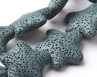 4 Star Lava Beads Dyed Teal Natural Lava Rock in Unique Starfish Design BD1141