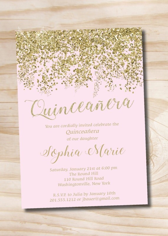 Pink and Gold Glitter Quinceanera Quince Sweet 16 Birthday invitation