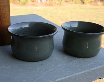 2 Pottery Cereal Bowls Green Glaze NC Pottery