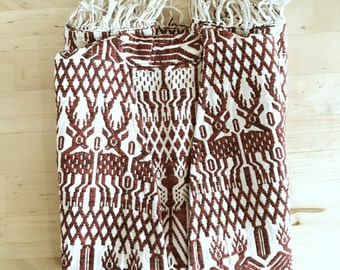 Vintage Red and White Woven Boho Vest with Fringe and Pockets