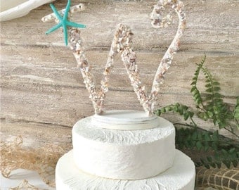 Beach Wedding Cake Topper, Starfish Cake Topper, Seashell Cake Topper, Initial Cake Topper, Letter Cake Topper, Beach Cake Topper, 9" High