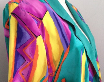 90's Multicolor Striped Blazer with Velvet Collar and Gold Cherub Buttons by Ornel'Soie Paris