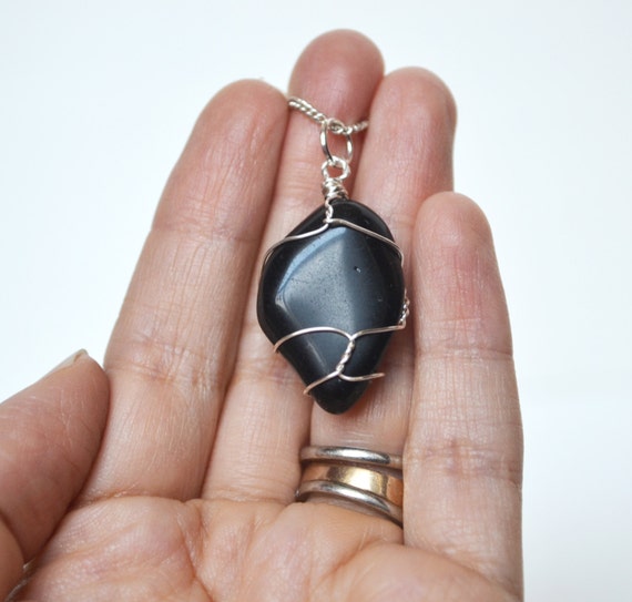 black obsidian stone necklace