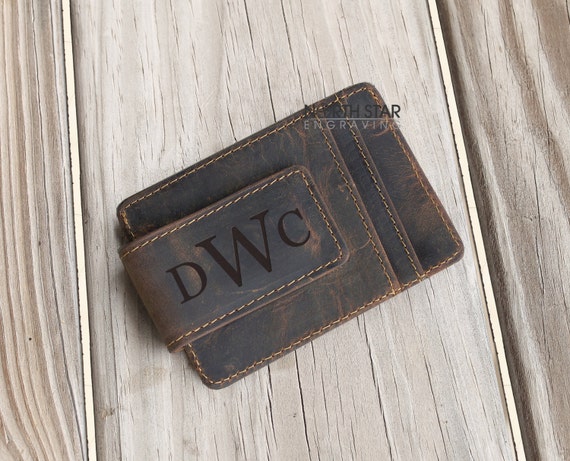 Mens Leather Wallet Gift for Dad Personalized Money Clip