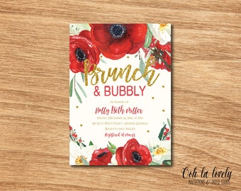 Christmas Brunch and Bubbly Invitation, Bubbly and Brunch Invitation, Floral Bridal Shower Invitation, Printable Bridesmaids Luncheon