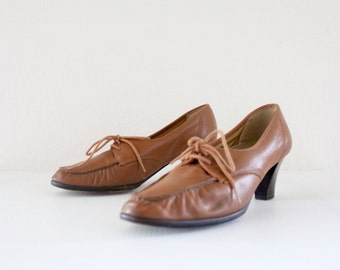 Vintage 70's Cognac Leather Oxfords