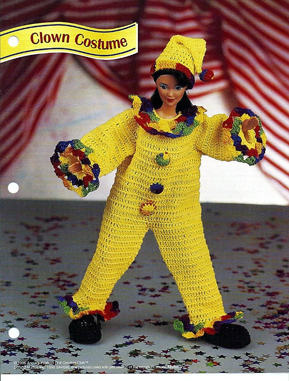 Clown Costume 11 1/2 Doll Crochet Pattern Annies Fashion