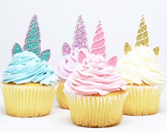 Unicorn Horn + Ears Cupcake Toppers - Glitter - First Birthday Decor. Unicorn Party Decor. Birthday Party. Bachelorette Party. Unicorn Decor