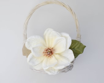 flower girl basket, rustic flower girl basket, flower girl, wedding, rustic, magnolia, wedding basket, wood basket, flower girl accessories