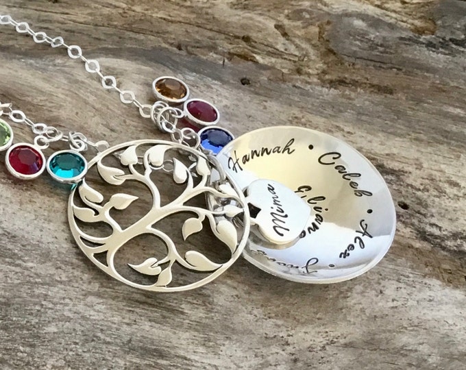 Family Tree Birthstone Necklace / Mothers Necklace / Lots of Birthstones / Grandmother Locket