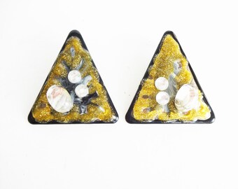 Boucles D'oreilles Perçées Réversibles - Bicolore Noir Et Blanc - Occasion (état Neuf)