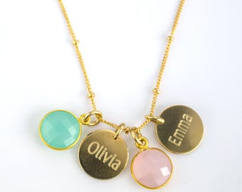 Mothers day gift, Personalized name birthstone necklace, birthstone mothers necklace with kids names custom name necklace, grandmother gift