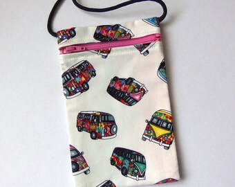 Pouch Zip Bag VAN Fabric. Great for walkers, markets, travel. Cell Phone Pouch. Small fabric purse. Hippie campervan Kombi purse 7x4.25"